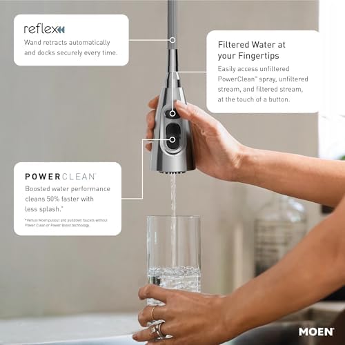 Moen Align Brushed Gold 3-in-1 Water Filtration Pre-Rinse Spring Pull Down Kitchen Faucet, Water Filter for Sink Faucet Sold Separately, F5923BG - Image 2