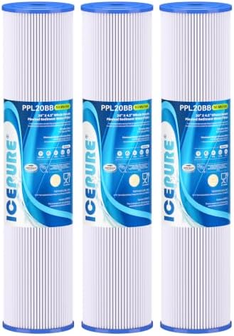 ICEPURE 20" x 4.5" 50 Micron Whole House Pleated Sediment Filter for Well Water,Remove Rust, Replacement Cartridge for ECP5-BB, AP810-2, HDC3001, SPC-45-1005, CP5-BB, ECP1-20BB, S1-20BB,R30-20BB,3Pack by ICEPURE