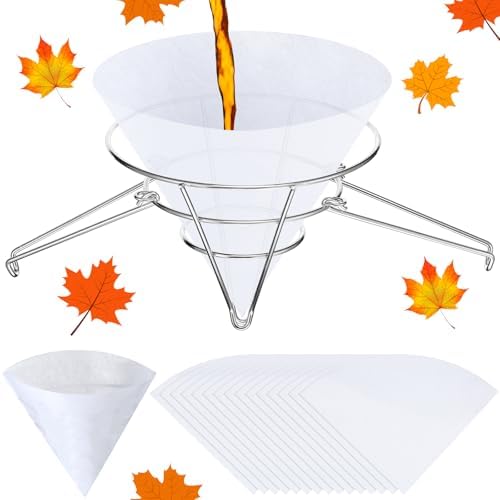Tandefio 16 Pcs Maple Syrup Filter Set 1 Maple Syrup Filter 15 Cloth Filter Cones Deep Fryer Oil Filter Stand Non Woven Filter Cone Cooking Oil Filter for Maple Syrup Making and Oil by Tandefio