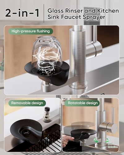 Kitchen Faucet with Cup Washer Pull Down Sprayer Stainless Steel Kitchen Sink Faucet with Deck Plate Glass Rinser Single Hole Brushed Nickel - Image 6