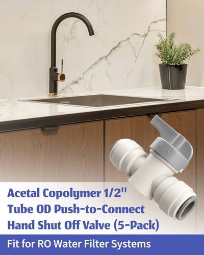 5 Pack Acetal Copolymer 1/2" Tube OD Tube Fitting With Rotary Switch Fit for RO Water Filter System, Hand Shut Off Valve - Image 2