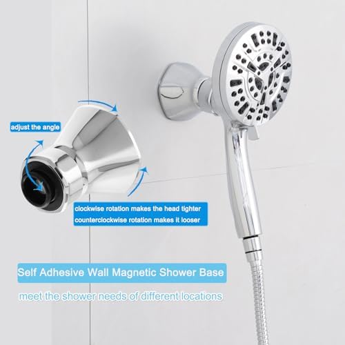 High Pressure Shower Head with Magnetic Back Fixed Base Design,Handheld Showerhead with Hose Set Stainless Steel 59 inches/5 ft 10-Setting 5 inches Large Face,Chrome Finish - Image 4