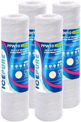 ICEPURE 20 Micron 10" x 2.5" Whole House String Wound Sediment Water Filter for Well filter Replacement for Aqua-Pure AP110, WP-5, Culligan P5, CFS110, CW-MF, WFPFC4002, Any 10 inch RO Unit, 4PACK by ICEPURE