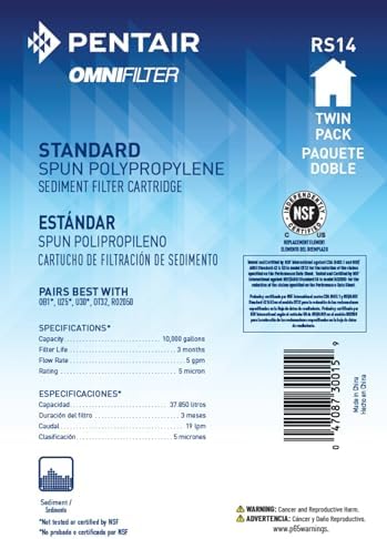 Pentair OMNIFilter RS14 Sediment Water Filter, 10-Inch, Standard Whole House Polypropylene Spun Sediment Replacement Filter Cartridge, 10" x 2.5", 5 Micron, Pack of 2 - Image 3