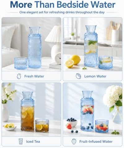 Bedside Water Carafe and Glass Set, 21.6oz, Mist Blue - Image 6