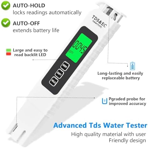 4 in 1 TDS Meter Digital Water Tester - Accurate and Reliable TDS EC & Temp(°C,°F) Meter, 0-9990ppm - Professional Testing for Drinking Water, RO/DI System, Aquariums etc - Image 2
