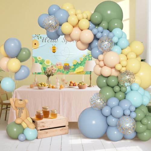 Amandir 153pcs Blue and Yellow Sage Green Balloon Arch Kit Different Sizes - Image 5