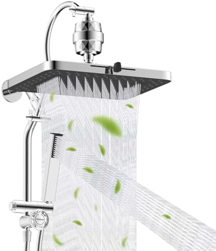 Hibbent 5-spray Filtered Rain Shower Head, 4-Spray Shower Wand, Chrome by Hibbent