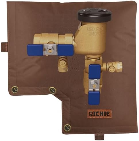 Backflow Preventer Insulated Cover (5°F) for Winter Freeze Protection, 13"W x 12"H Thickened Pressure Vacuum Breaker & Well Pump Cover, Outdoor Waterproof Insulation Pouch for Sprinkler Valve, Brown by RICHIE