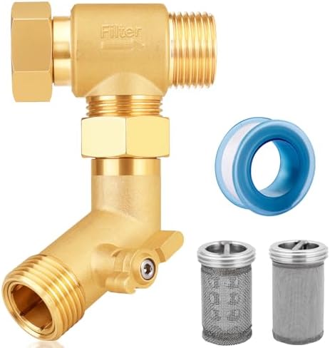 Garden Hose Filter Attachment with 100 Mesh and 40 Mesh Stainless Steel Screen,Brass Filter Pressure Washer Inlet for RV Camping Car Wash Rainwater Filtration (with Valve) by YELUN