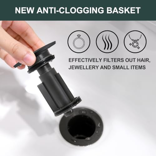 KENES 2 Pack Bathroom Sink Drain with Overflow, Matte Black Pop Up Drain - Image 4