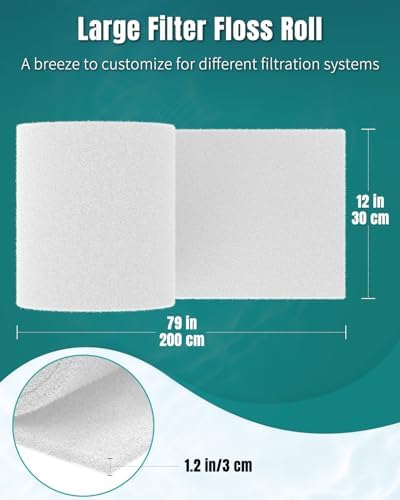 Pawfly 79 x 12 Inch White Cuttable Aquarium Filter Pad, 2 Inch Thick High Density Filter Media Roll for Freshwater Saltwater Fish Tanks & Small Ponds, Aquarium Filter Floss Roll for Fish Tank Filters - Image 3