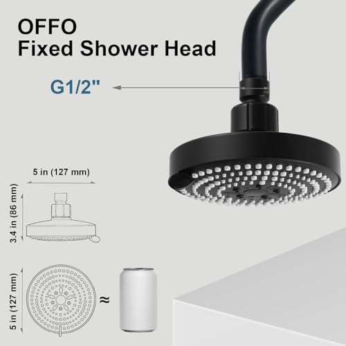 OFFO Shower Head, High Pressure Shower Head with 6 Mode, Fixed Showerheads for Strong Water Flow & Relaxing Shower Experience, Matte Black - Image 2
