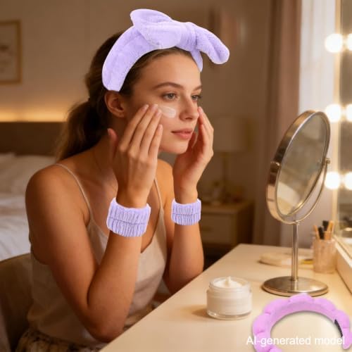 Purple Skincare Bubble headband and wristband set for Face Washing - Image 3
