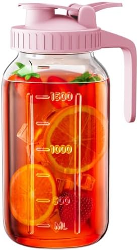64 oz Mason Jar Pitcher, Glass Pitcher with Lid for Sun Tea & Iced Tea by OneDream