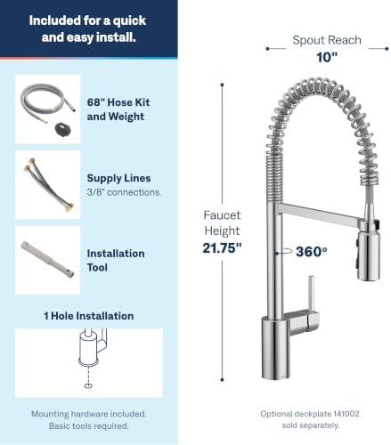 Moen Align Chrome One-Handle Pre-Rinse Spring Pulldown Kitchen Faucet with Pull Down Sprayer and Power Boost, 5923 - Image 4