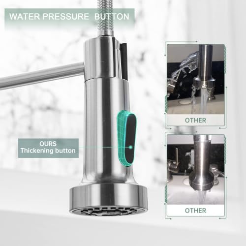 WEWE Brushed Nickel Kitchen Faucet with Pull Down Sprayer, Single Handle Stainless Steel Sink Faucet with Deck Plate, 1 or 3 Hole Faucet for Kitchen, Laundry and RV - Image 4