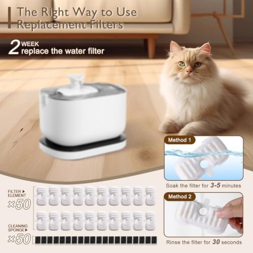 SORON 50 Packs Filter Replacement Compatible with PETLIBRO Cat Water Fountain PLWF005/PLWF105/PLWF115/PLWF106/PLWF116/PLWF305, Upgrade Replacement Filters Fit Pet libro Water Fountain - Image 4
