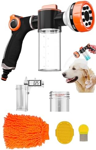 Dog Washing Hose Attachment with Car Wash Mitt, 8-Pattern Dog Bath Sprayer, Easy-Control Hose Nozzle with Soap Dispenser for Garden, Pet Shower and Car Wash by Unknown
