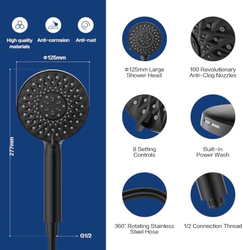 Filtered Shower Head with Handheld, High Pressure 9-mode Handheld Shower Head Water, Detachable Showerhead with Stainless Hose(AM-US-N9HS701MB-NA) - Image 7