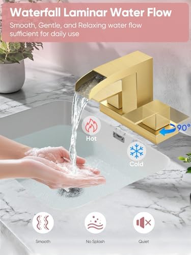 Cobbe Waterfall Bathroom Faucet, Brushed Gold 4 Inch Centerset 2 or 3 Hole - Image 2