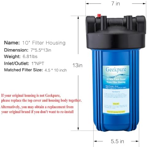 Geekpure 10-Inch Whole House Water Filter Housing 4.5"x10"1-Inch Outlet/Inlet with Wrench and Bracket-Blue Color-Pack of 4 - Image 5