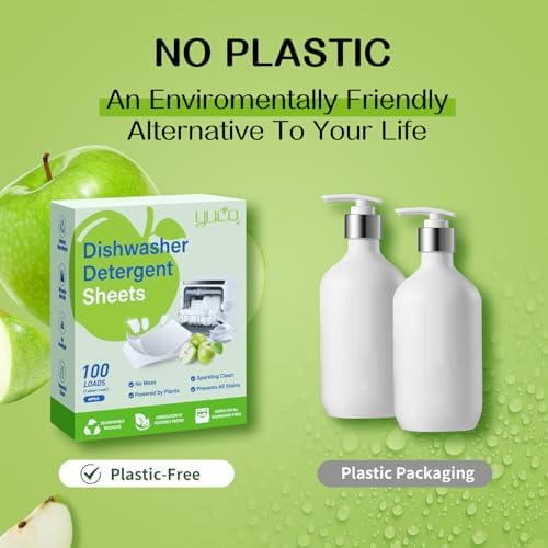 YUCO Dishwasher Detergent Sheets 100 Loads Liquid-Free Dish Soap Cleaner Strips Eco-Friendly No Plastic Dishwasher Pods Detergent Use in Dishwasher or Sink Leaving Dishes Sparkling Clean (Apple) - Image 5