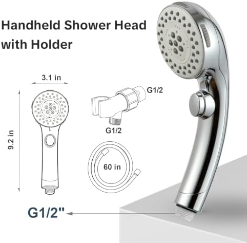 OFFO 5 Mode Handheld Shower Head with On Off Switch for Water Saving, High Flow Powerful Boosting Showerheads with 60" Stainless Steel Hose & Holder, Chrome - Image 7