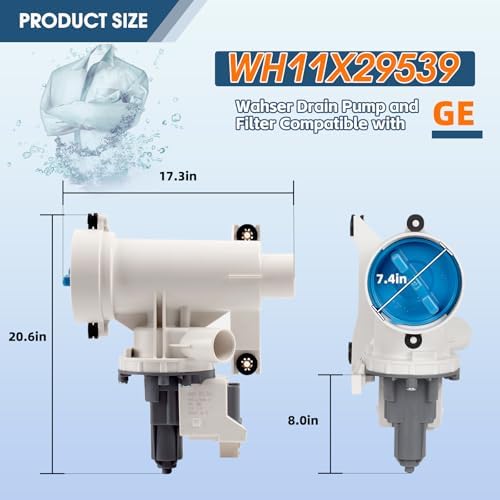 OEM WH11X29539 WH11X39237 Wahser Drain Pump and Filter Assembly, Clothes Drain Pump Compatible with GE Top Load Washer, Replacement Part 4962370 B25-3A04 AP6986715 PS16217203 EAP16217203 for GE - Image 2