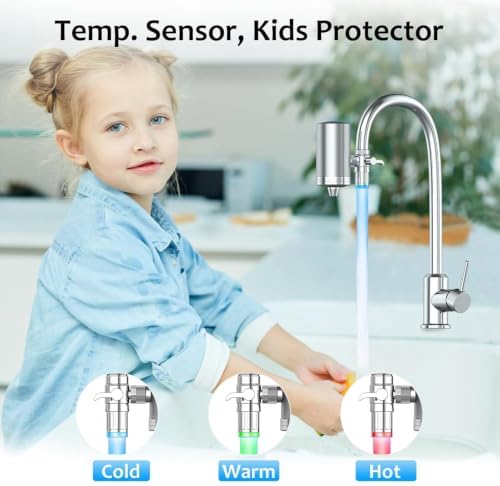 WINGSOL Stainless Steel Water Filter for Sink Faucet, Temp. Sensor LED Light, NSF/ANSI 42&53, 360° Rotating Tap Purifier Reduce PFAS, Lead, Chlorine & Microplastics, 350 Gallons Long-Lasting - Image 2
