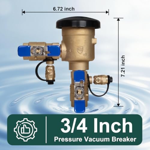 【UPC® Certified】3/4" Brass Pressure Vacuum Breaker, 400PSI Max, Heavy Duty Brass Sprinkler Backflow Preventer for Non-Potable Systems Like lawn Irrigation System and More - Image 4