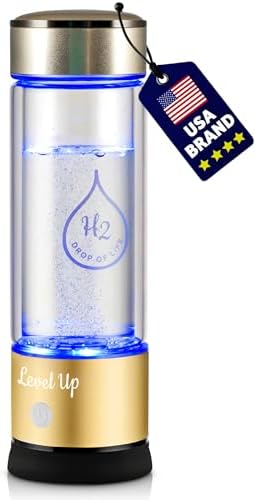 LevelUpWay 2025 Hydrogen Water Bottle Generator – New Technology Glass with SPE PEM Ionic Membrane – High Borosilicate Glass – 13 Ounce (Gold) – Premium Hydration Solution by LevelUpWay