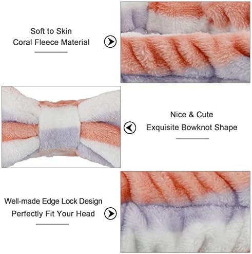 Ondder 8 Pack Spa Headbands for Face Washing - Fluffy Shower Cosmetic Face Wash Head Bands for Women & Girls - Leopard & Polka Dot Solid Color - Image 2