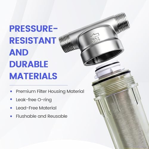 304 Stainless Steel 40 Micron Spin Down Water Filter, Whole House Spin Down Sediment Water Filter, Reusable Flushable Pre-Filtration System, 1" MNPT + 3/4" FNPT, BPA Free - Image 4