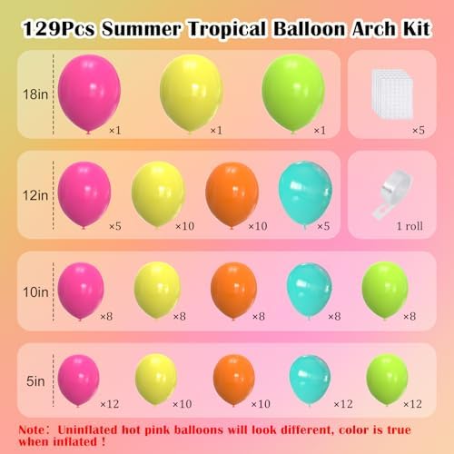 Tropical Balloon Arch Kit, 129Pcs Summer Rainbow Balloons - Image 2