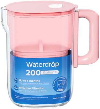 Waterdrop PT-12P-H Small 6-Cup Water Filter Pitcher for Mini Fridge, Pink by Waterdrop