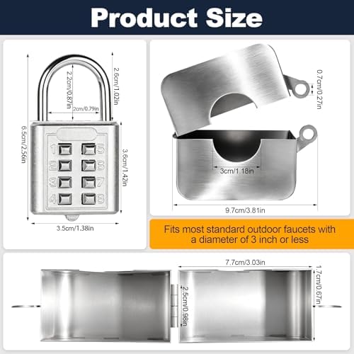 Outdoor Faucet Lock, Heavy Duty Metal,for 1" to 2.95" Dia Valve Handles,Water Spigot Lock - Image 3