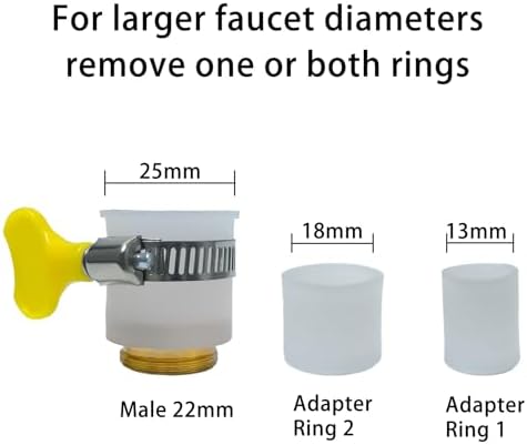 3 Pcs Universal Faucet Adapter, Kitchen Sink Hose Adapter Faucet Connector for Gooseneck Faucets with 13-25mm Outer Diameter, Compatible with Dishwasher, Water Filter(22mm Male Thread) - Image 3