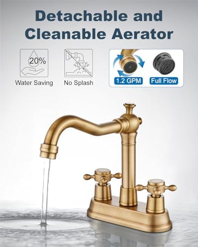 Aolemi 4 Inch Centerset Bathroom Sink Faucet 2 Handle Antique Brass - Image 3
