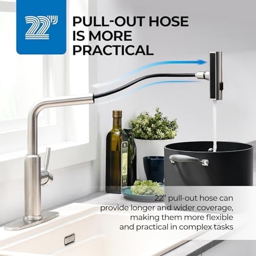 WEWE Waterfall Kitchen Faucet, Pull-Down Sprayer, Brushed Nickel, 3-Mode - Image 4