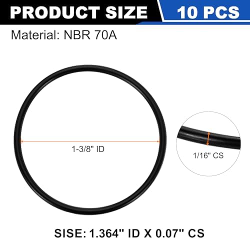 uxcell 10Pcs AS-028 NBR 70A O-Rings 1-3/8"ID x 1/16"CS/1.364"ID x 0.07"CS - Image 2