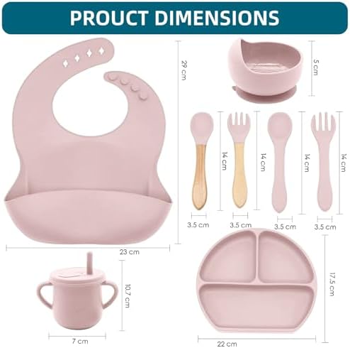 100% Silicone baby feeding set,BPA free Baby dishes set with Suction Bowl Divided Plate,Toddler Self Feeding Dish Set with Spoons Forks Sippy Cup And Bib, Baby Eating Utensils (Lilac) - Image 3