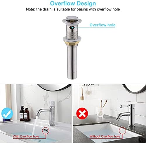 CREA Bathroom Sink Drain, Bathroom Sink Stopper with Drain Hair Catcher Pop Up Drain 1 1/2" for Bathroom Vanity Kitchen Sink with Overflow, Brushed Nickel - Image 3