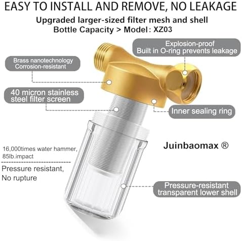 XZ01 Reusable Brass Washing Machine Water Filter, 40 Micron Visible Washer Water Filter, for Washing Machine, Faucet, Large Capacity Anti Scale Sediment Filter with 1/2“ + 3/4” Adapter - Image 2