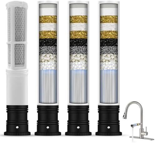 FEELSO Replacement Filters for Feelso Filtered Kitchen Faucet with Pull Down Sprayer, Reduces PFAS, PFOA/PFOS, Lead, Chlorine, Bad Taste & Odor, NSF/ANSI 42 Certified, 50 Gallons (4) by FEELSO
