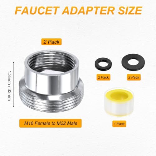 M METERXITY 2-Pack Faucet Adapter, M16 Female to M22 Male, for Kitchen - Image 3