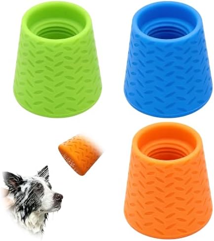 3 Pieces Portable Pet Silicone Shower Sprayer Attachment, Reusable Dog Cat Bath Water Bottle Sprinkler Adapter for Indoor Outdoor Pet Grooming Cleaning (Orange, Green, Blue) by Unknown