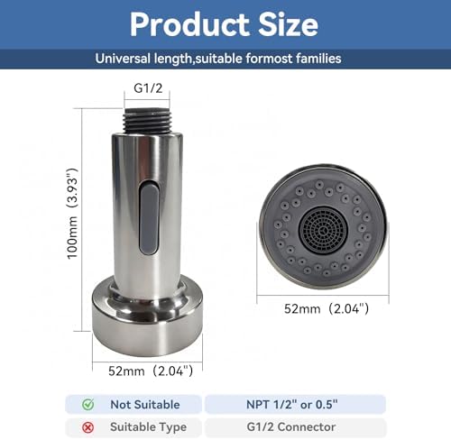 Kitchen Faucet Head Replacement with 2 Modes, Pull Down Spray Head for Kitchen Faucet, Kitchen Sink Sprayer Replacement Compatible with Moen, American Standard, Kohler Faucets - Image 2