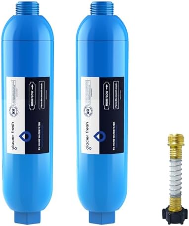 GLACIER FRESH RV/Marine Water Filter with 1 Flexible Hose Protectors 2 Pack by GLACIERFRESH