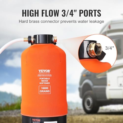 VEVOR RV Water Softener, 16,000 Grain Portable Water Softener, with 3/4" Brass Fittings and 42" Hose, Soften Hard Water Filter System for RVs, Trailers, Boats, Mobile Car Washing, Pressure Washing - Image 4